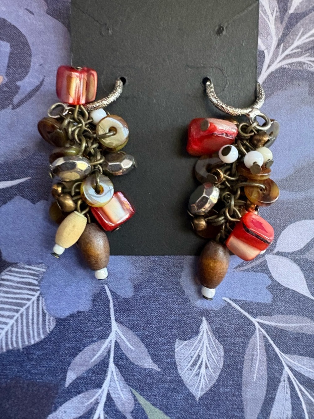 New York & Company Red Bead Cluster Drop Earrings with Mixed Accents